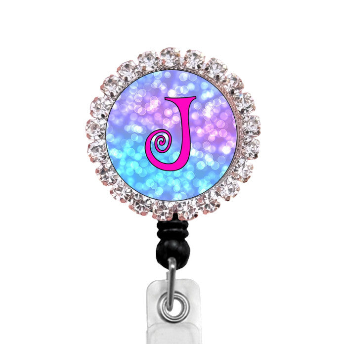Sparkles Initial J2 ID Badge Reel