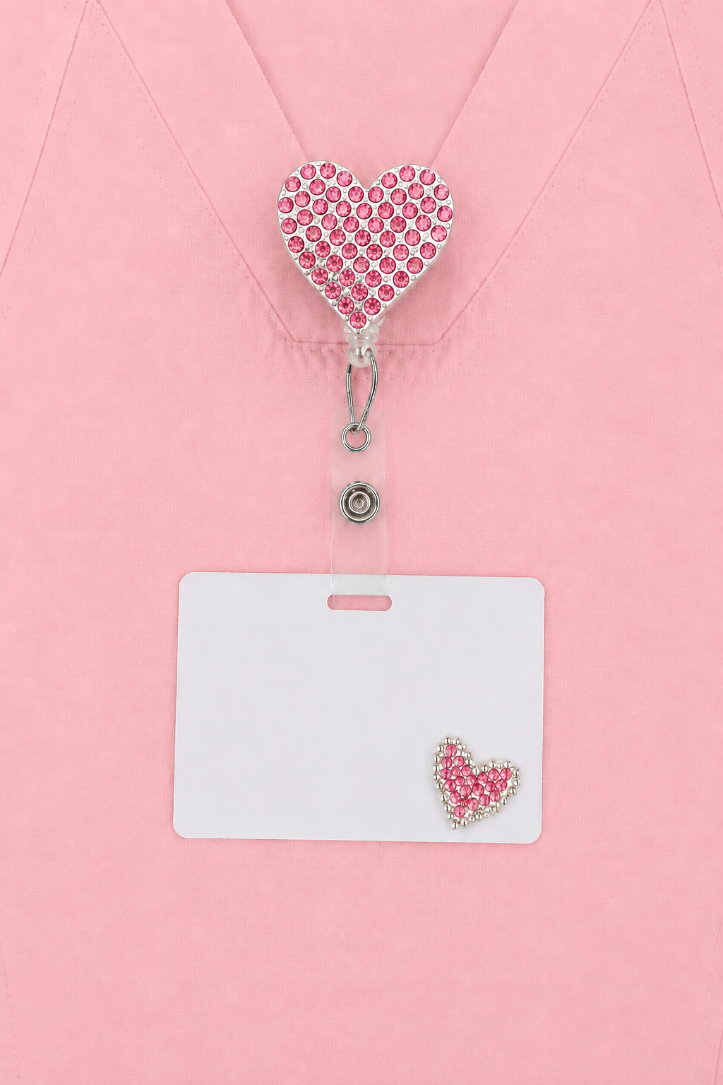 Pink Rhinestone Heart ID Badge Reel