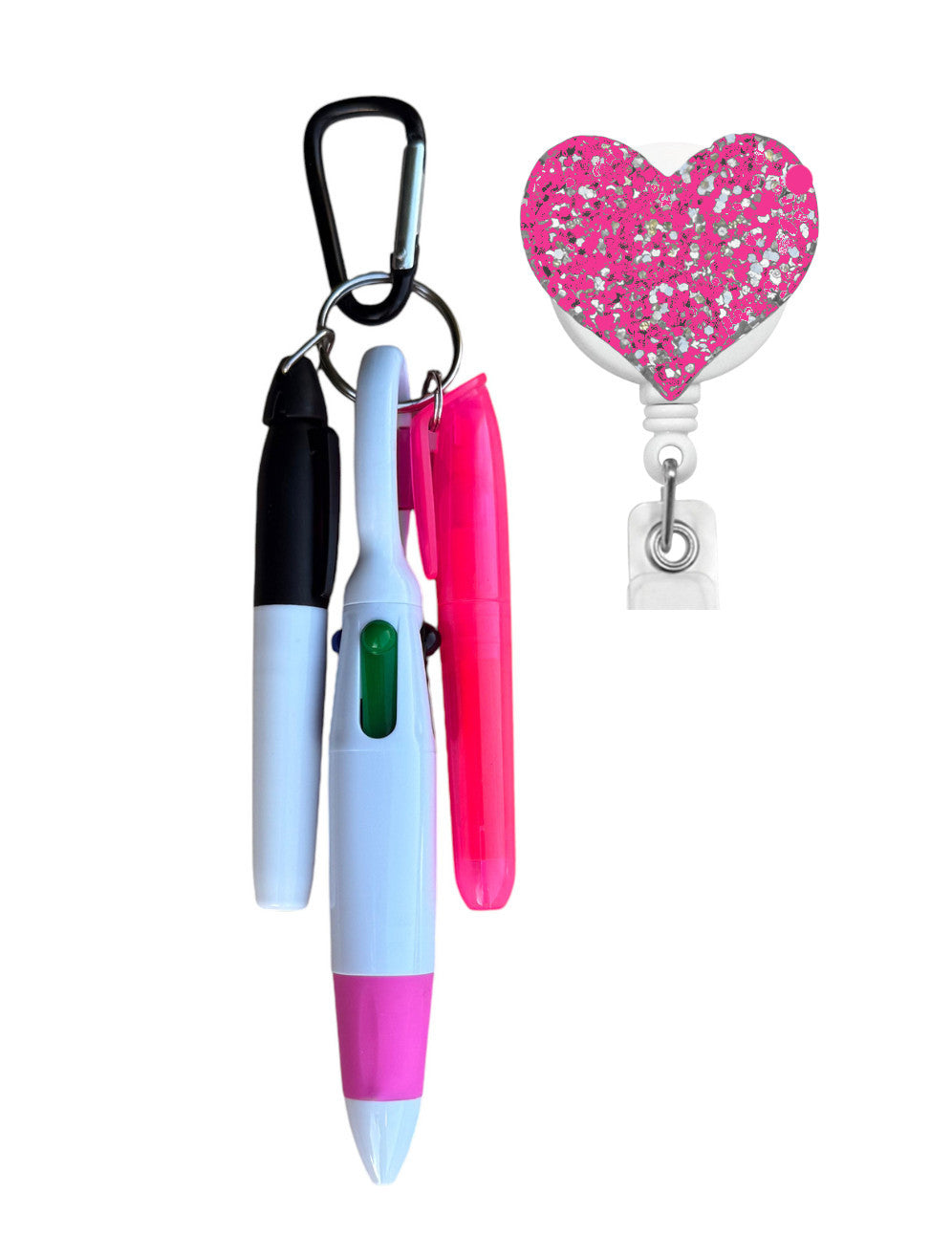 Pen Set with Pink Heart Badge