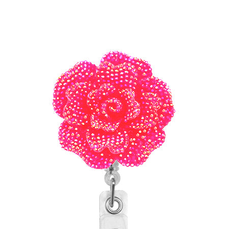 Dark Pink Rose ID Badge Reel