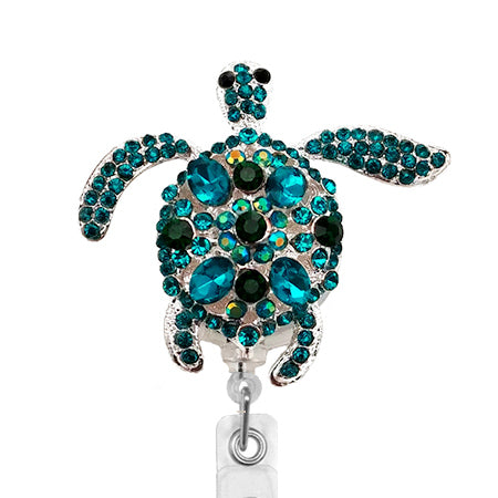 Silver Blue Sea Turtle ID Badge Reel