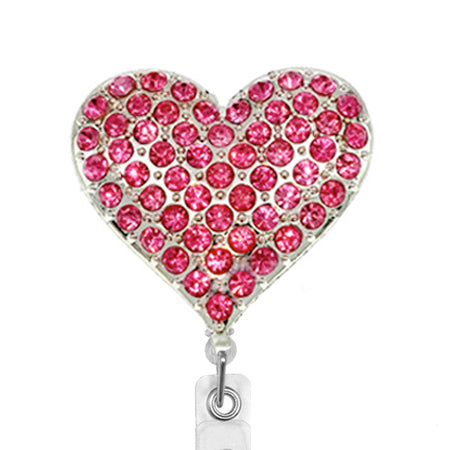 Pink Rhinestone Heart ID Badge Reel
