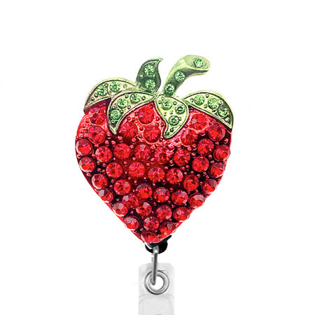 Strawberry Glitter Retractable Badge Reel With Alligator or Belt Clip 