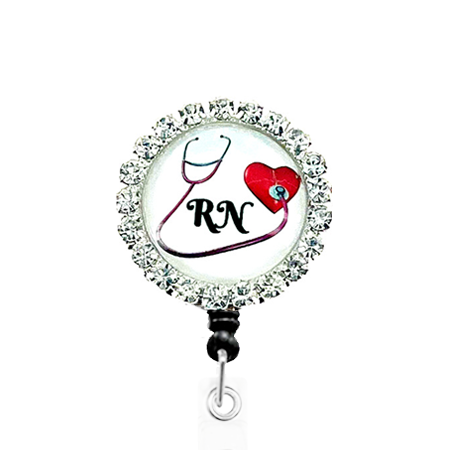 Clear Rhinestone Heart ID Badge Reel - SassyBadge