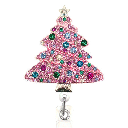 Pink Holiday Tree ID Badge Reel