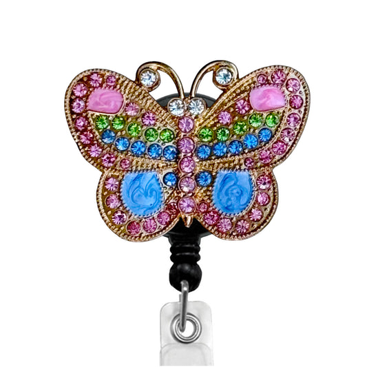 Pink Butterfly ID Badge Reel