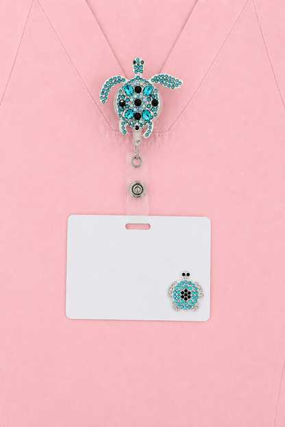 Silver Blue Sea Turtle ID Badge Reel