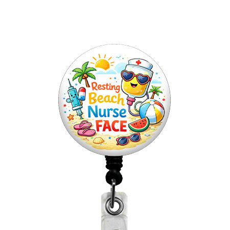 Resting Beach Nurse Face ID Badge Reel