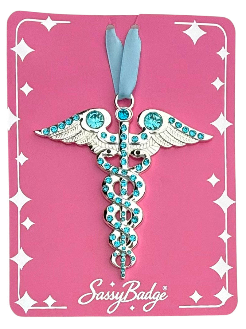 Christmas Ornament Blue Caduceus
