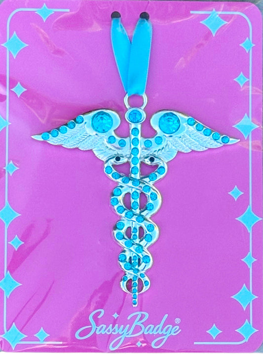 Christmas Ornament Blue Caduceus