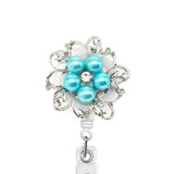 Dainty Pearl Light Blue Flower ID Badge Reel