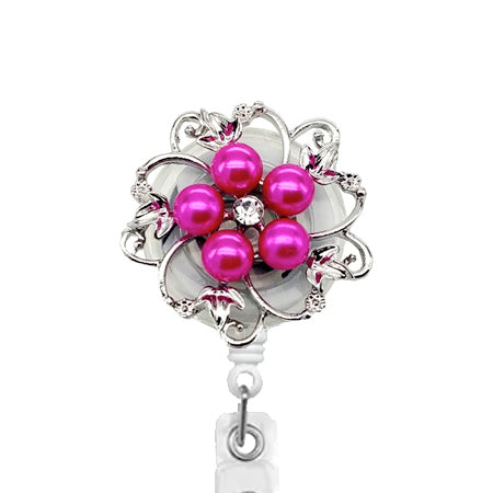 Dainty Pearl Pink Flower ID Badge Reel