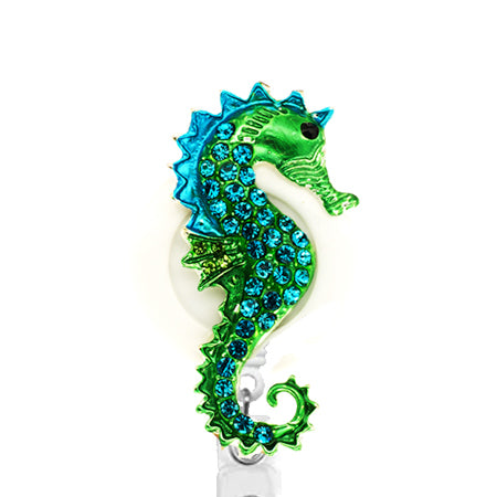 Blue Seahorse On White ID Badge Reel