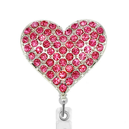 Pink Rhinestone Heart ID Badge Reel
