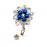 Dainty Pearl Blue Flower ID Badge Reel - SassyBadge